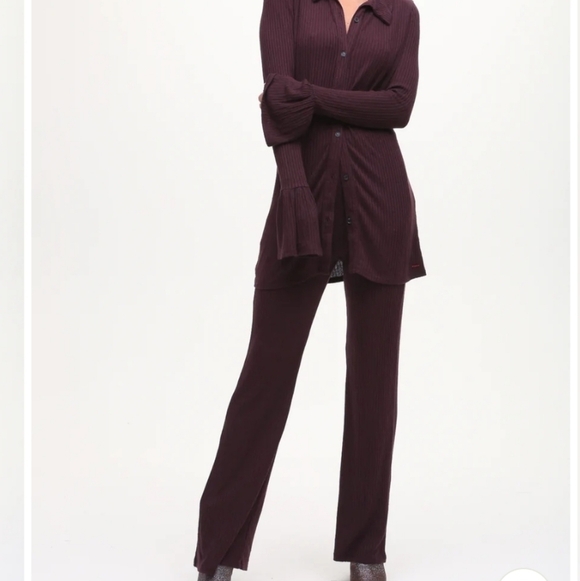n:PHILANTHROPY Pants - n: Philanthropy Space Cherry Maroon Ribbed Wide Leg Reign Pants M NWT